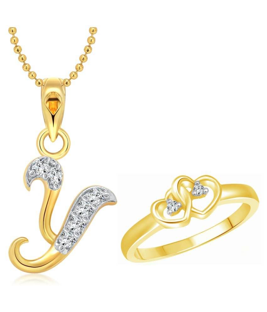 Vighnaharta Dual Heart Ring with Initial ''Y'' Letter Gold Pendant and Rhodium Plated Jewellery Combo set Vighnaharta Dual Heart Ring with Initial ''Y'' Letter Gold Pendant and Rhodium Plated Jewellery Combo set