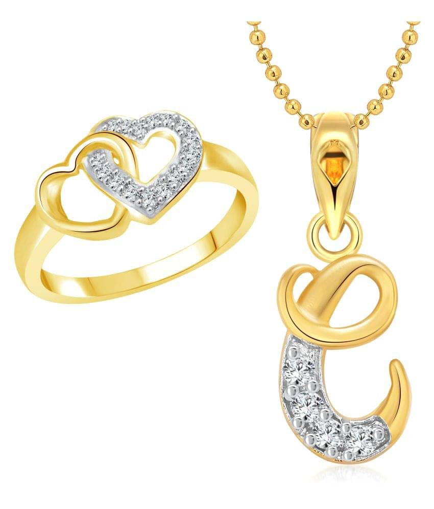 Vighnaharta Golden Alloy Hum Tum Heart Ring With Pendant     			Vighnaharta Golden Alloy Hum Tum Heart Ring With Pendant