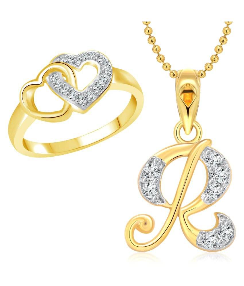     			Vighnaharta Golden Hum Tum Heart Ring With Pendant