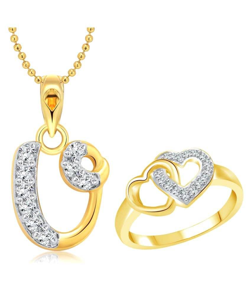 Vighnaharta Heart Ring with Initial Letter ''U'' Pendant Gold Plated Jewellery Combo Vighnaharta Heart Ring with Initial Letter ''U'' Pendant Gold Plated Jewellery Combo