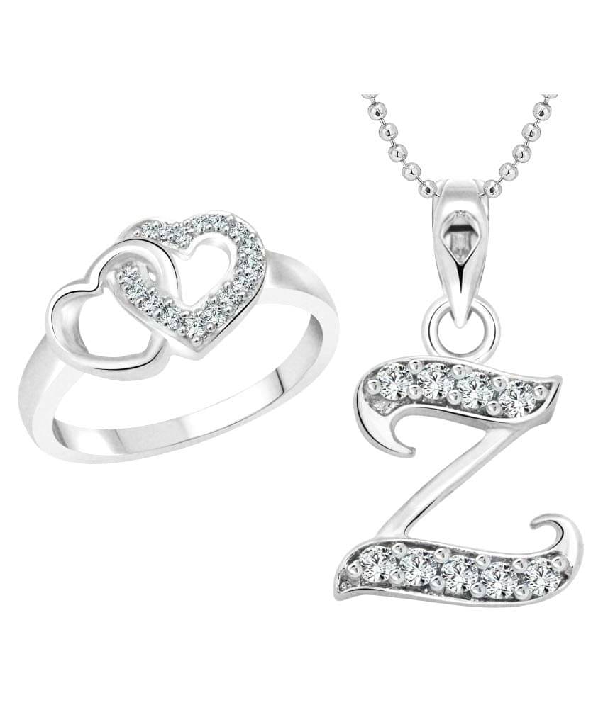 Vighnaharta Heart Ring with Initial Alphabet ''Z'' Pendant Rhodium Plated Jewellery Combo set Vighnaharta Heart Ring with Initial Alphabet ''Z'' Pendant Rhodium Plated Jewellery Combo set