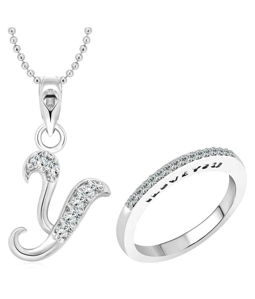 Vighnaharta Love Ring with Initial Alphabet Pendant Rhodium Plated Jewellery Combo Set Vighnaharta Love Ring with Initial Alphabet Pendant Rhodium Plated Jewellery Combo Set
