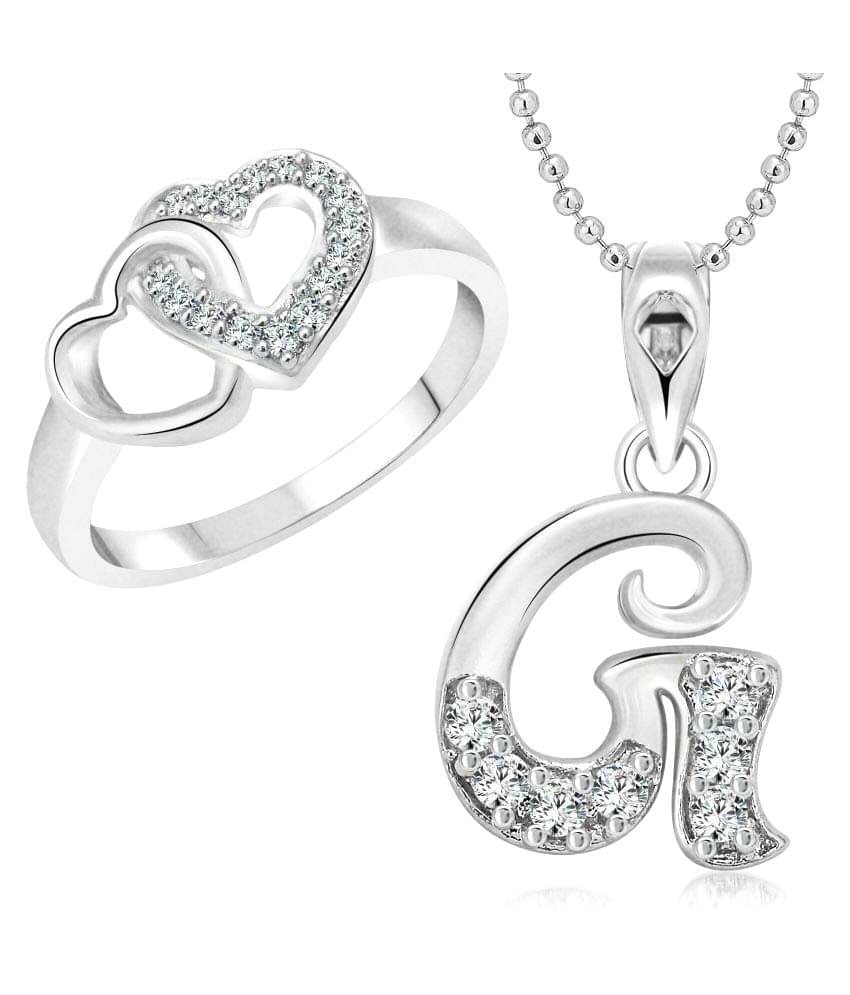 Vighnaharta Love Ring with Initial Alphabet Pendant Rhodium Plated Jewellery Combo Set Vighnaharta Love Ring with Initial Alphabet Pendant Rhodium Plated Jewellery Combo Set