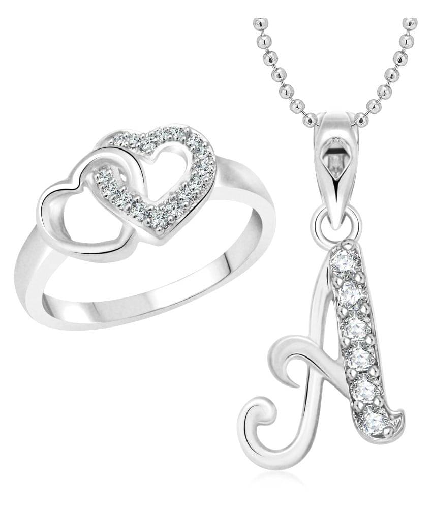 Vighnaharta Love Ring with Initial Alphabet Pendant Rhodium Plated Jewellery Combo Set Vighnaharta Love Ring with Initial Alphabet Pendant Rhodium Plated Jewellery Combo Set