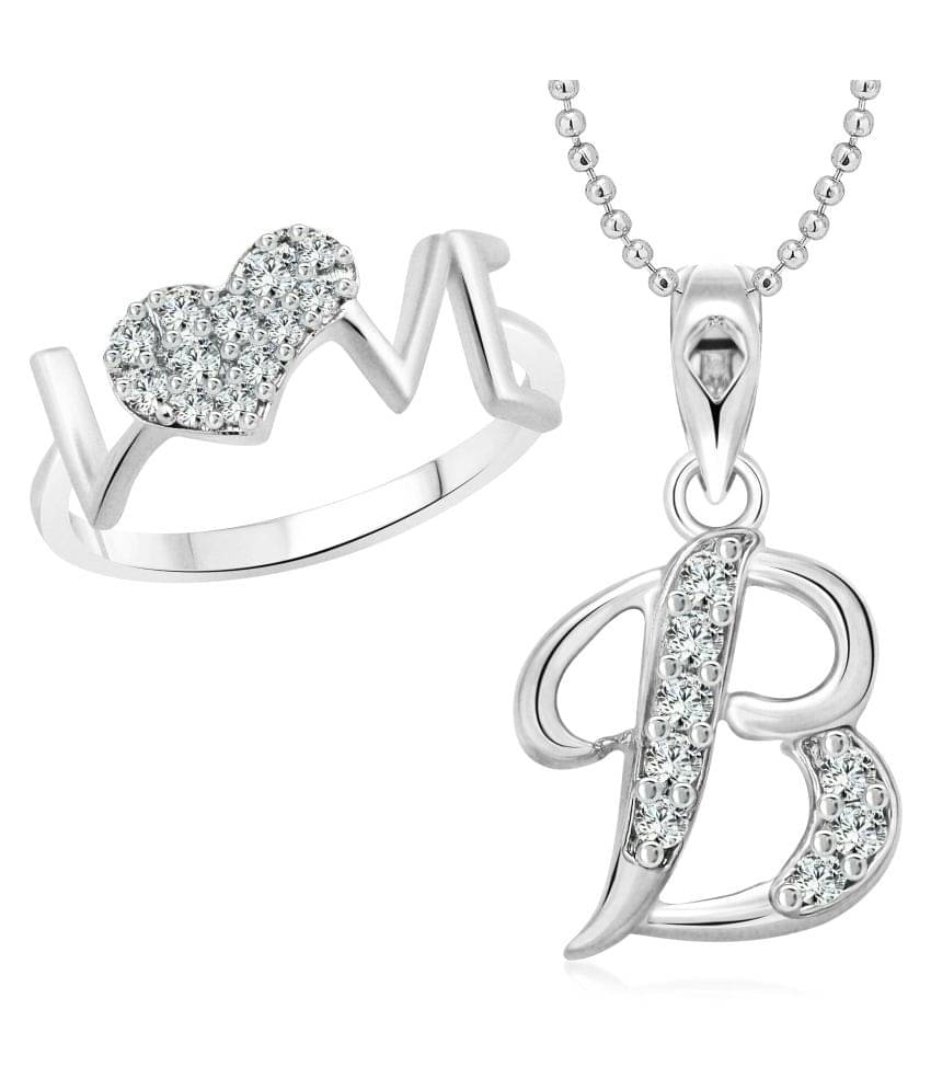 Vighnaharta Ring with Initial ''B'' Alphabet Pendant Rhodium Plated Jewellery Combo Vighnaharta Ring with Initial ''B'' Alphabet Pendant Rhodium Plated Jewellery Combo
