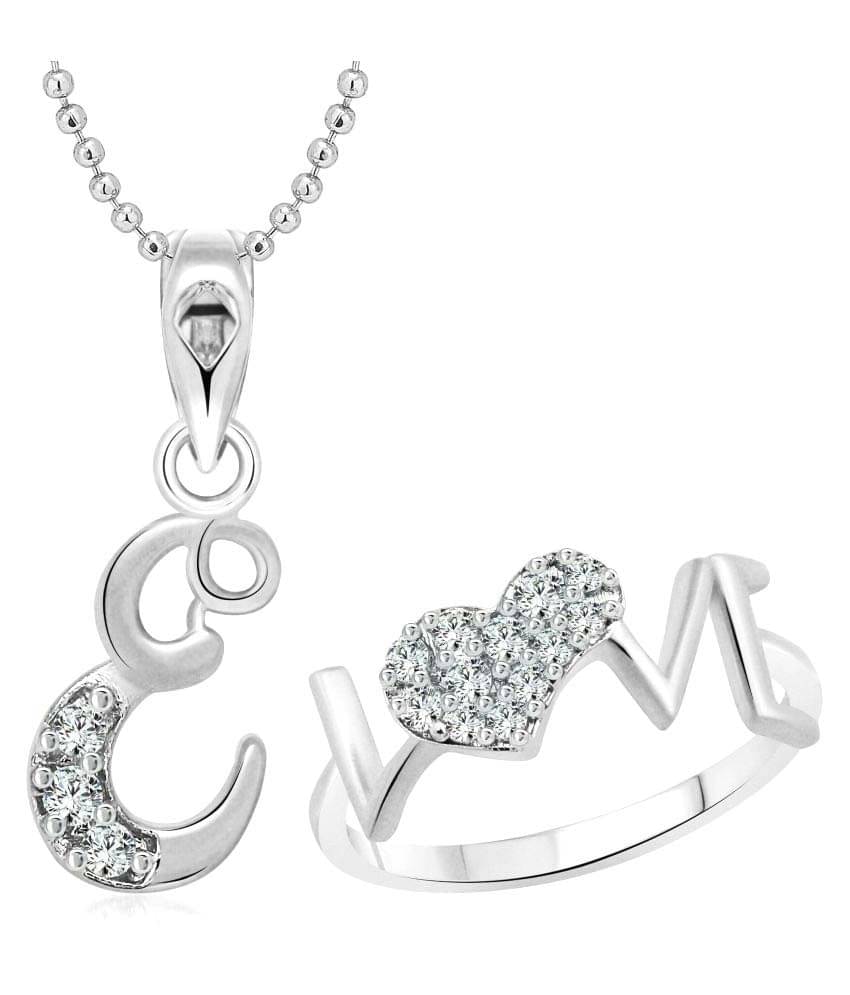 Vighnaharta Ring with Initial ''E'' Alphabet Pendant Rhodium Plated Jewellery Combo Vighnaharta Ring with Initial ''E'' Alphabet Pendant Rhodium Plated Jewellery Combo