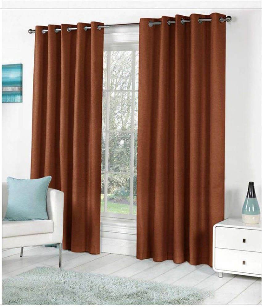 Panipat Textile Hub Solid Semi-Transparent Eyelet Door Curtain 7 ft Pack of 2 -Brown Panipat Textile Hub Solid Semi-Transparent Eyelet Door Curtain 7 ft Pack of 2 -Brown