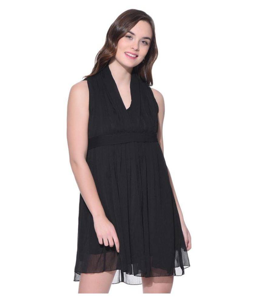     			Purys Women Polyester Fit & Flare Dress ( Black )