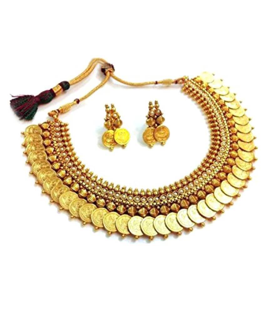     			Youbella Golden Alloy Necklace Set for Women