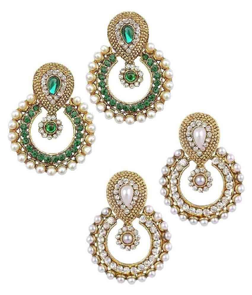     			YouBella Multicolour Alloy Hanging Earrings Combo of 2