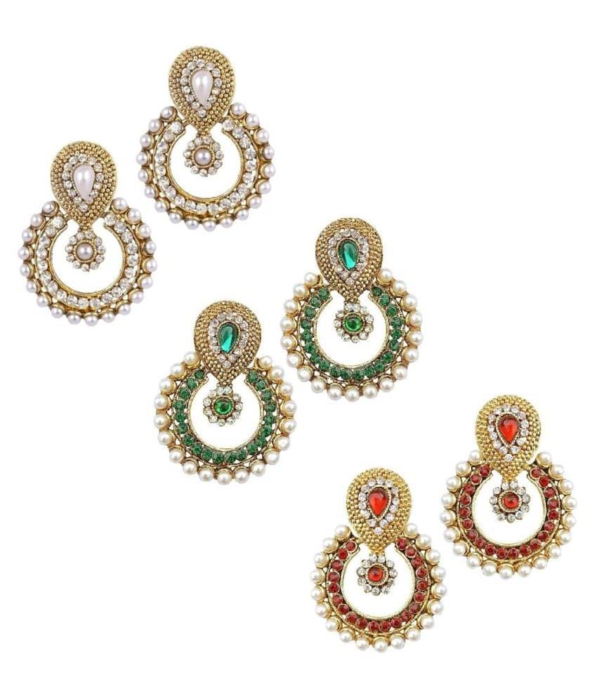     			Youbella Multicolor Chandelier Earrings-Combo of 3