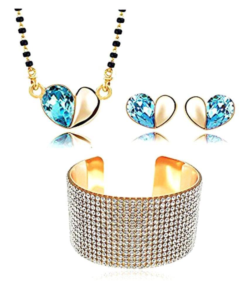 YouBella Combo Of Crystal Studded Cuff with Mangalsutra & Earrings YouBella Combo Of Crystal Studded Cuff with Mangalsutra & Earrings