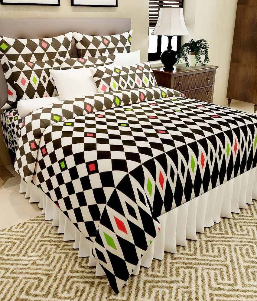     			Home Candy Multi Squares Cotton Double Bed Sheet with 2 Pillow Covers