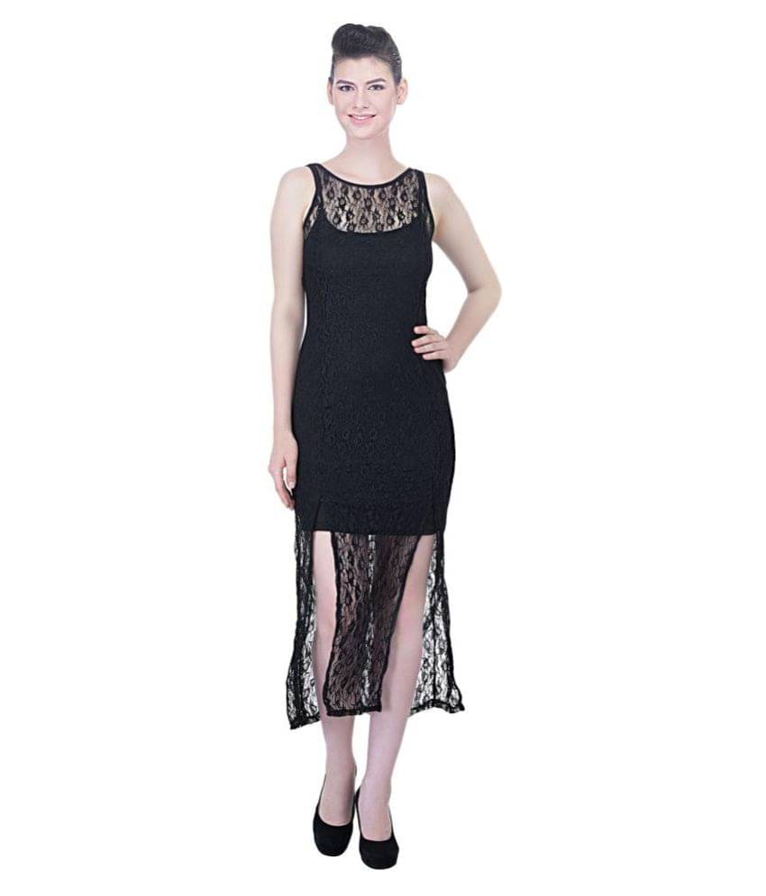 N-Gal Women Polyester A-line Dress ( Black ) N-Gal Women Polyester A-line Dress ( Black )