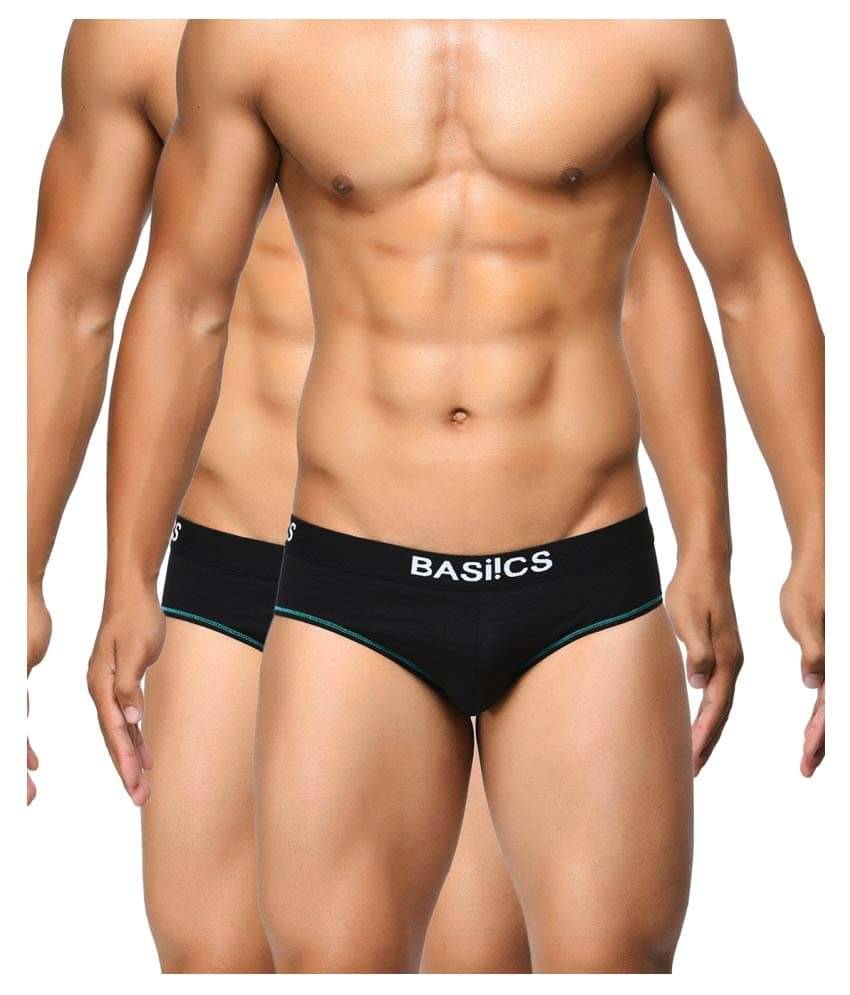 BASIICS By La Intimo Pack of 2 Cotton Blend Briefs For Men's ( Black ) BASIICS By La Intimo Pack of 2 Cotton Blend Briefs For Men's ( Black )