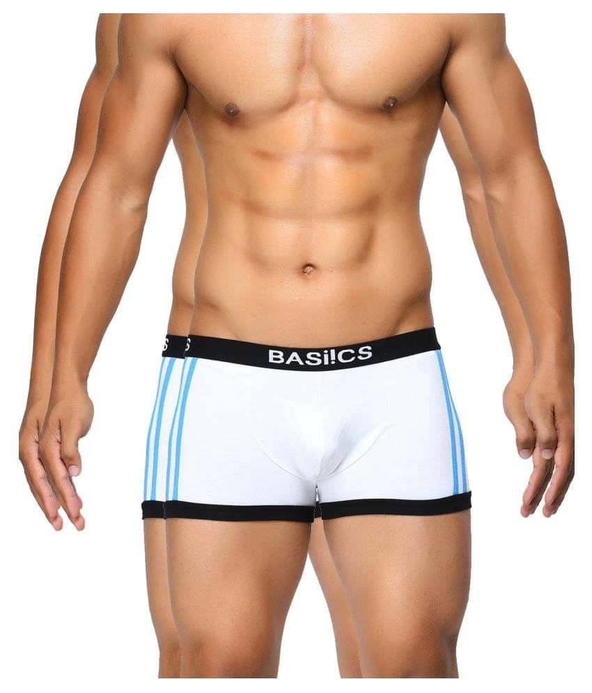     			BASIICS By La Intimo Pack of 2 Cotton Blend Trunks For Men's ( White )
