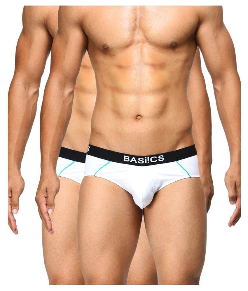BASIICS By La Intimo Pack of 2 Cotton Blend Briefs For Men's ( White ) BASIICS By La Intimo Pack of 2 Cotton Blend Briefs For Men's ( White )