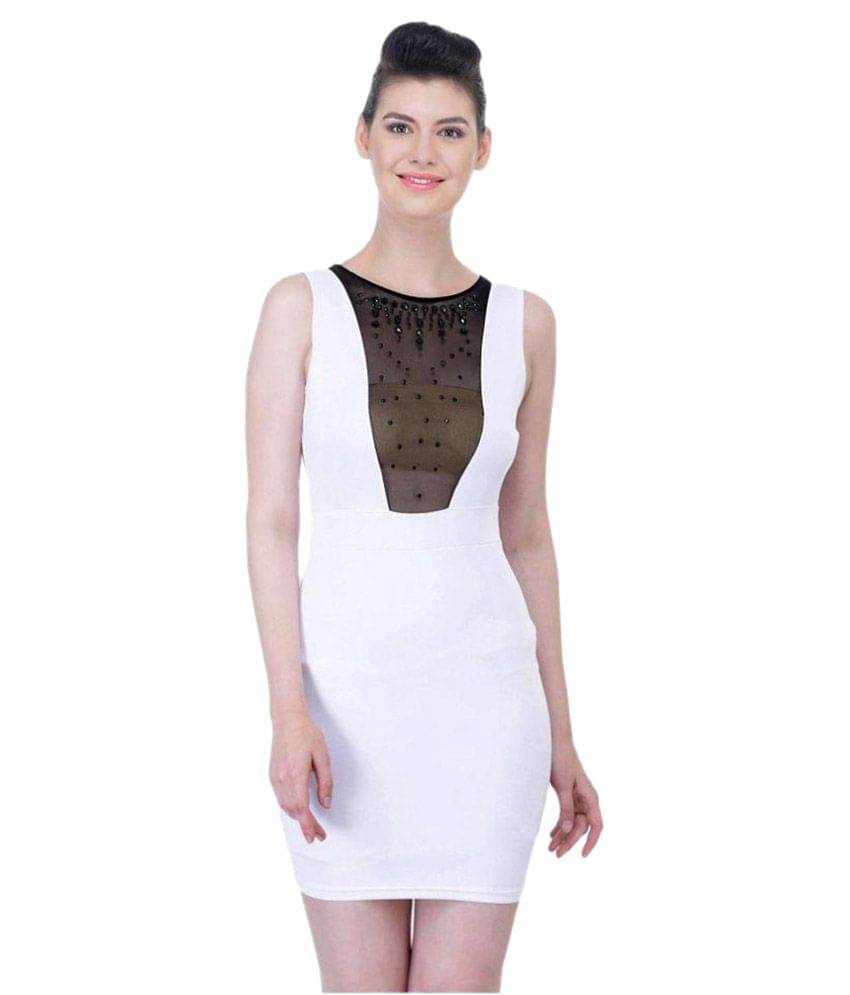     			N-Gal Women Polyester Bodycon Dress ( White )
