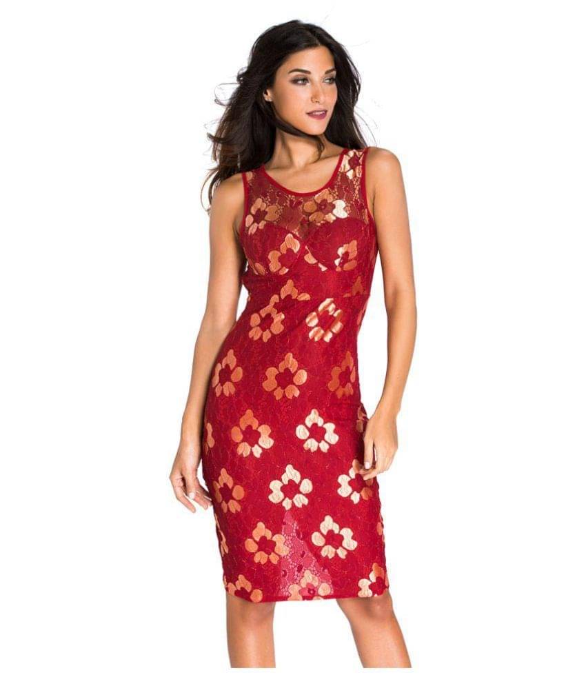 N-Gal Women Polyester Shift Dress ( Red )     			N-Gal Women Polyester Shift Dress ( Red )