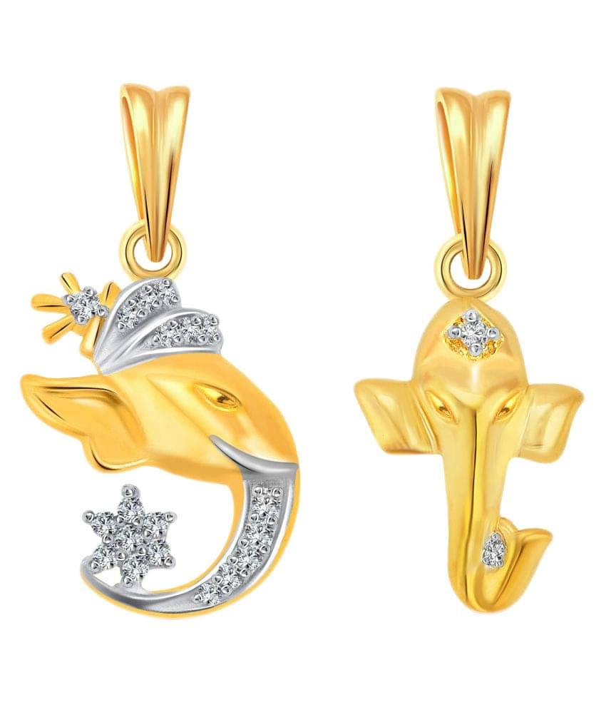     			Vighnaharta Golden Cubiz Zirconia Studded Pendant Combo
