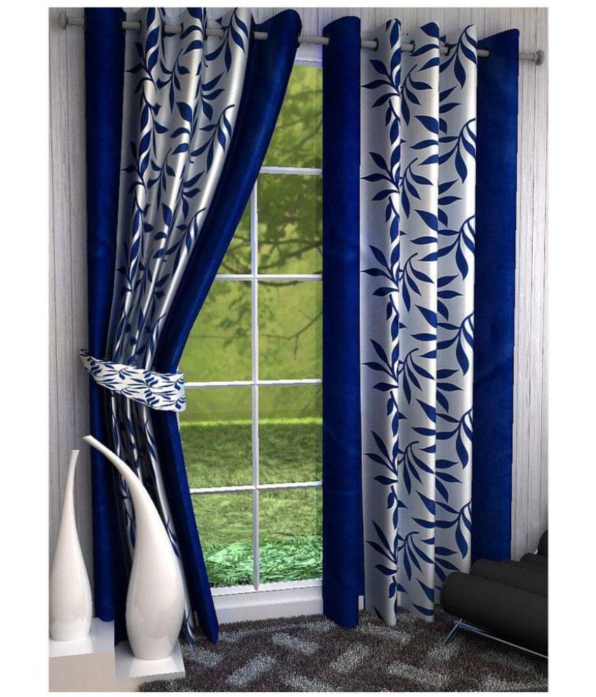 Tanishka Fabs Semi-Transparent Curtain 5 ft ( Pack of 2 ) - Blue Tanishka Fabs Semi-Transparent Curtain 5 ft ( Pack of 2 ) - Blue