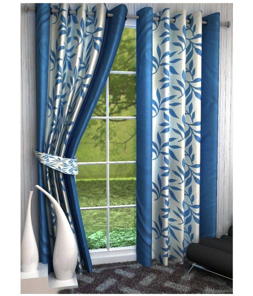     			Tanishka Fabs Semi-Transparent Curtain 5 ft ( Pack of 2 ) - Aqua