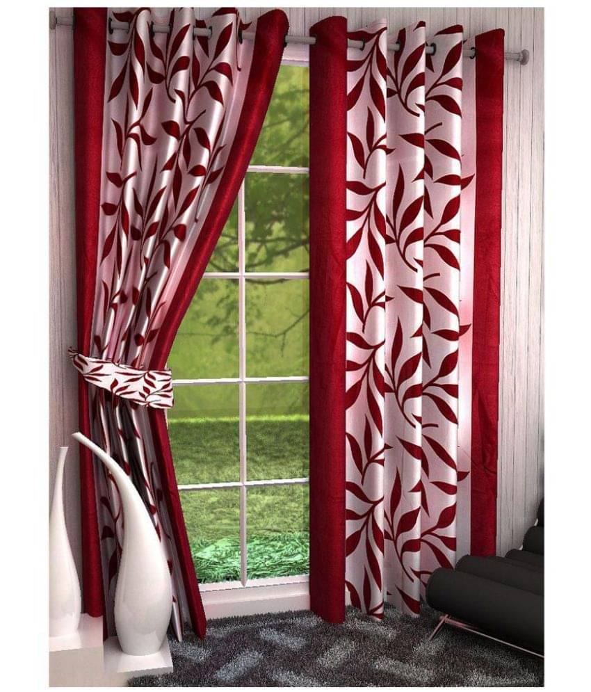     			Tanishka Fabs Semi-Transparent Curtain 9 ft ( Pack of 2 ) - Multi Color