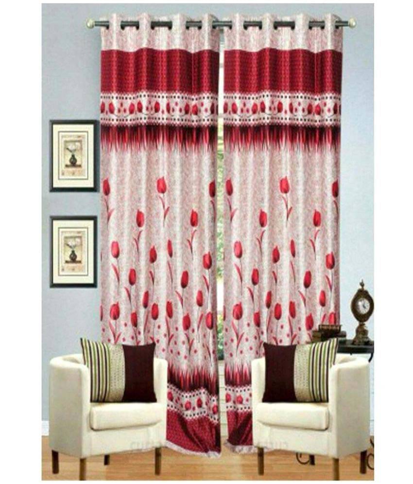     			Tanishka Fabs Semi-Transparent Curtain 7 ft ( Pack of 2 ) - Red