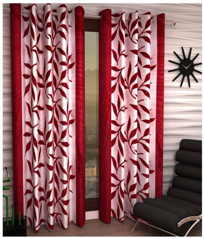     			Tanishka Fabs Semi-Transparent Curtain 7 ft ( Pack of 2 ) - Red