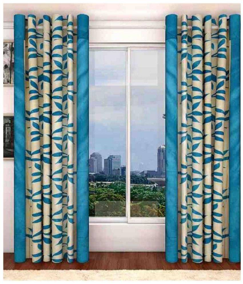 Tanishka Fabs Semi-Transparent Curtain 5 ft ( Pack of 2 ) - Aqua Tanishka Fabs Semi-Transparent Curtain 5 ft ( Pack of 2 ) - Aqua