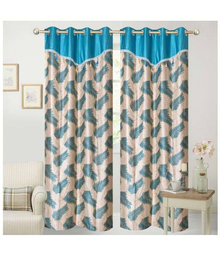     			Tanishka Fabs Floral Semi-Transparent Eyelet Door Curtain 7 ft Pack of 2 -Multi Color