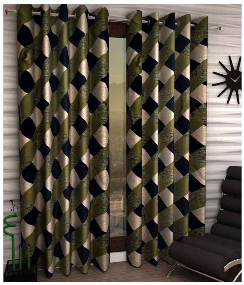     			Tanishka Fabs Checks Semi-Transparent Eyelet Door Curtain 7 ft Pack of 2 -Multi Color
