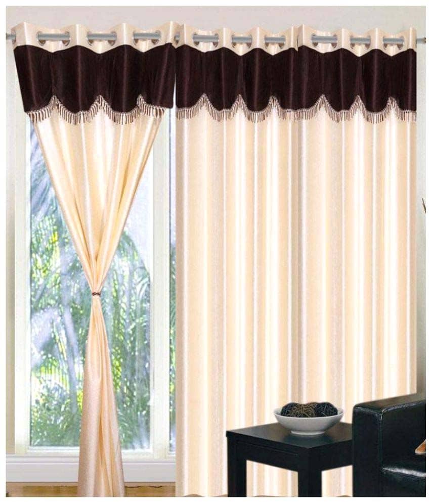 Tanishka Fabs Semi-Transparent Curtain 7 ft ( Pack of 2 ) - Beige