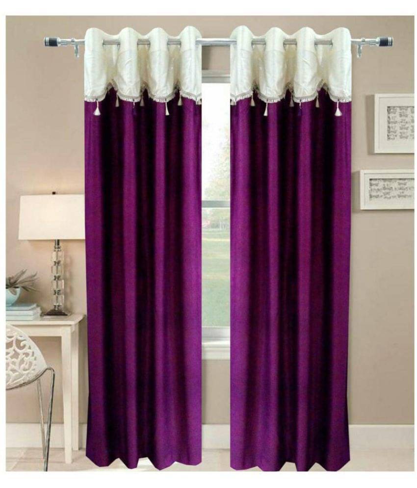 Tanishka Fabs Semi-Transparent Curtain 5 ft ( Pack of 2 ) - Purple Tanishka Fabs Semi-Transparent Curtain 5 ft ( Pack of 2 ) - Purple