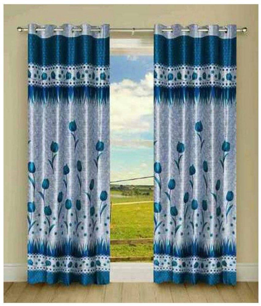 Tanishka Fabs Semi-Transparent Curtain 7 ft ( Pack of 2 ) - Blue Tanishka Fabs Semi-Transparent Curtain 7 ft ( Pack of 2 ) - Blue