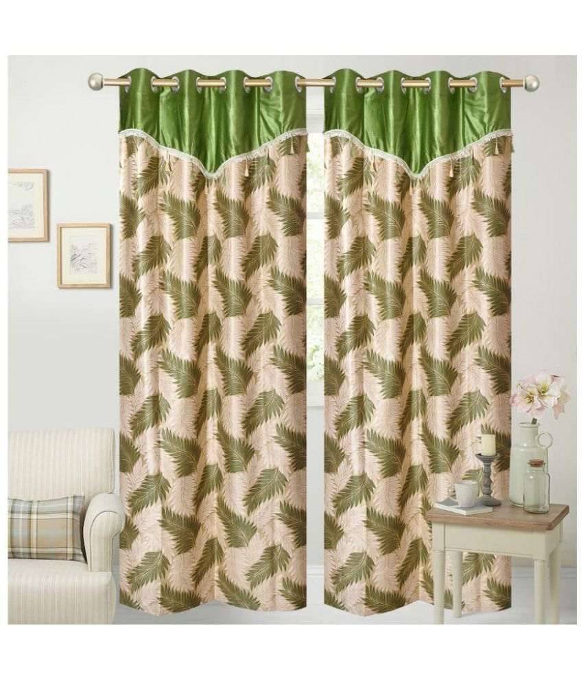     			Tanishka Fabs Floral Semi-Transparent Eyelet Door Curtain 7 ft Pack of 2 -Multi Color