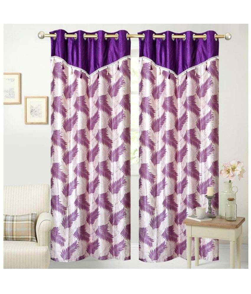     			Tanishka Fabs Printed Semi-Transparent Eyelet Door Curtain 7 ft Pack of 2 -Purple