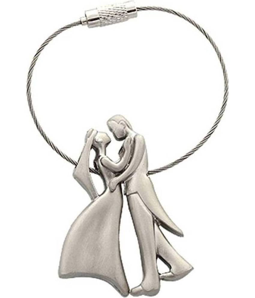Americ Style Dancing Love Wire Couple Gift Key Chain (Silver)