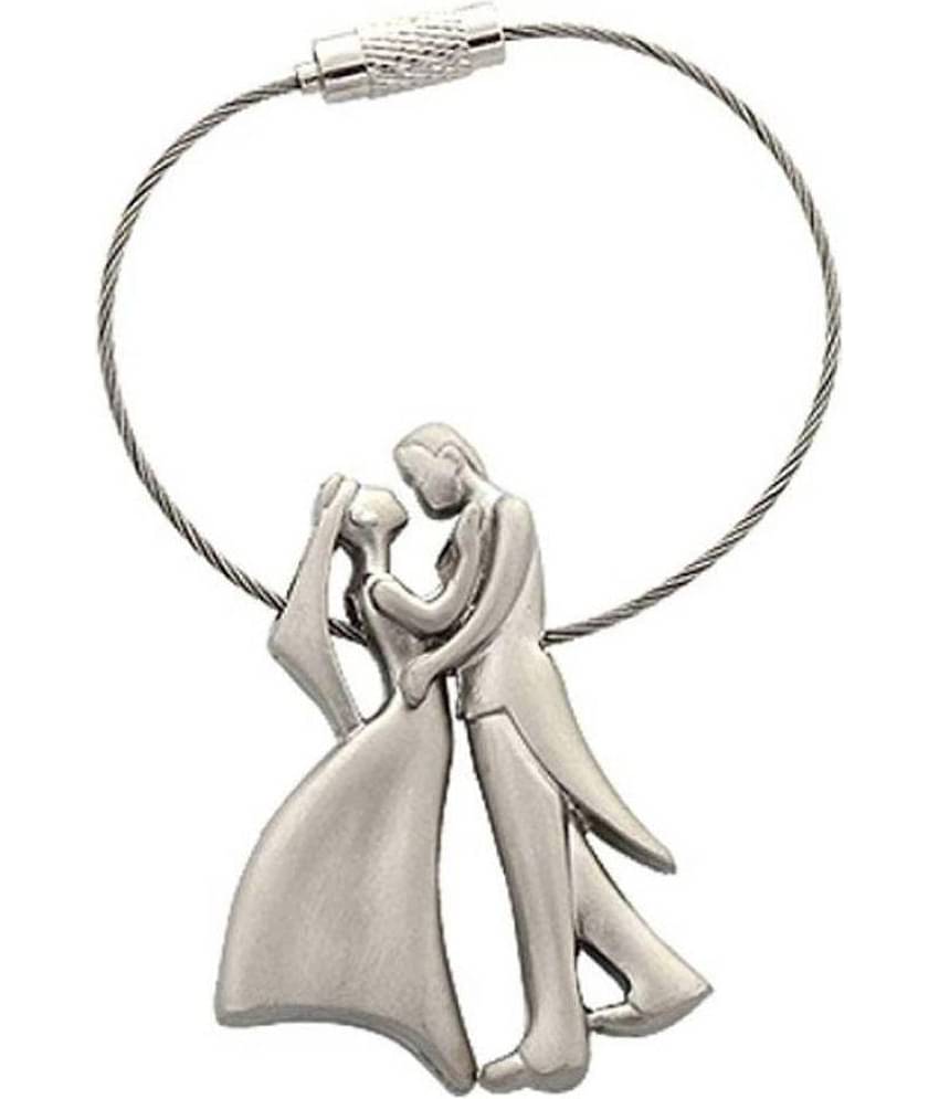Americ Style Romantic Couple Metal Wire Ring Key Chain (Silver)