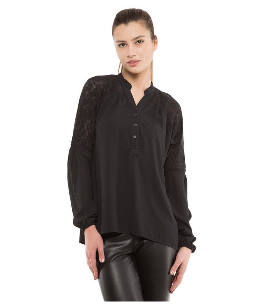     			Folklore Women's Polyester Regular Top ( Black )