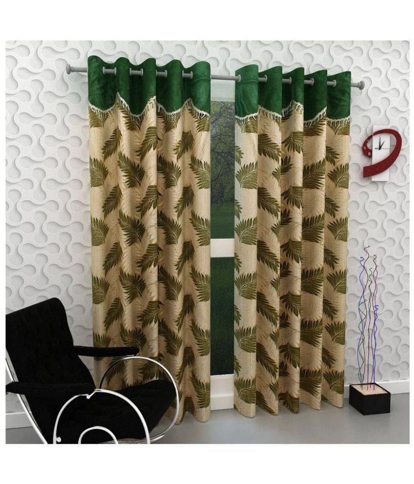     			Tanishka Fabs Floral Semi-Transparent Eyelet Door Curtain 7 ft Pack of 2 -Green