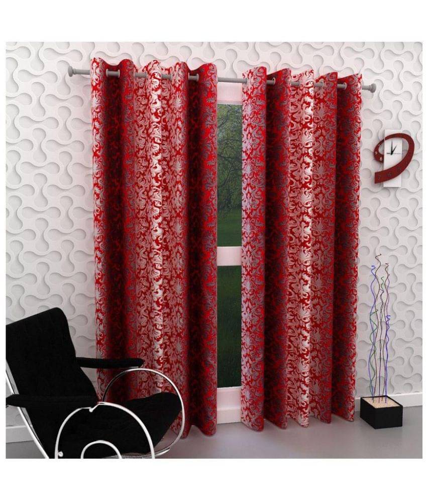     			Tanishka Fabs Semi-Transparent Curtain 5 ft ( Pack of 2 ) - Red
