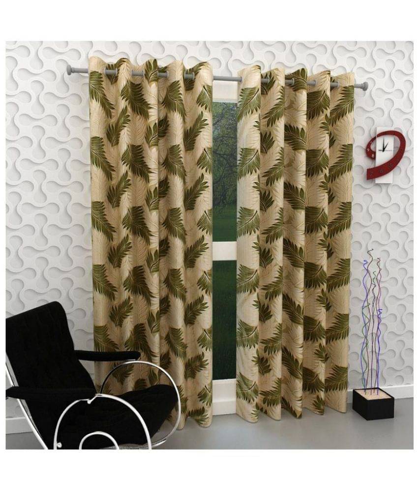 Tanishka Fabs Floral Semi-Transparent Eyelet Door Curtain 7 ft Pack of 2 -Green Tanishka Fabs Floral Semi-Transparent Eyelet Door Curtain 7 ft Pack of 2 -Green