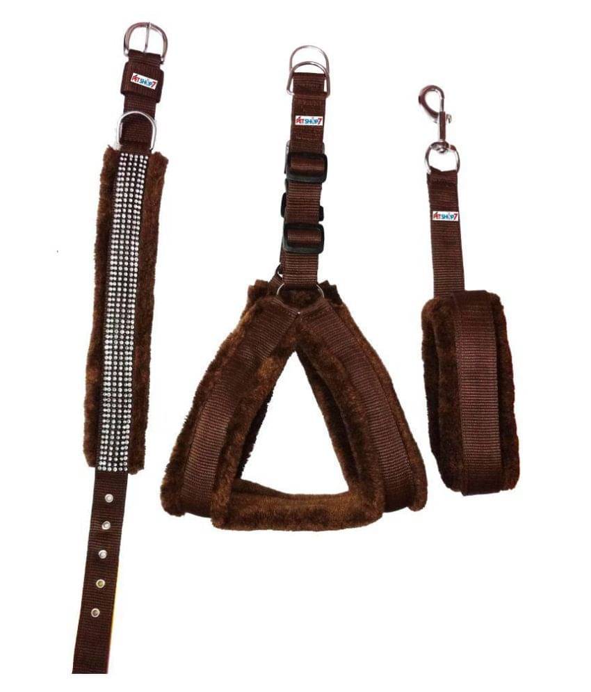 Petshop7 Combo of Nylon Brown Fur Harness, Collar and Leash (Adjustable Chest Size 23-28inch) Petshop7 Combo of Nylon Brown Fur Harness, Collar and Leash (Adjustable Chest Size 23-28inch)