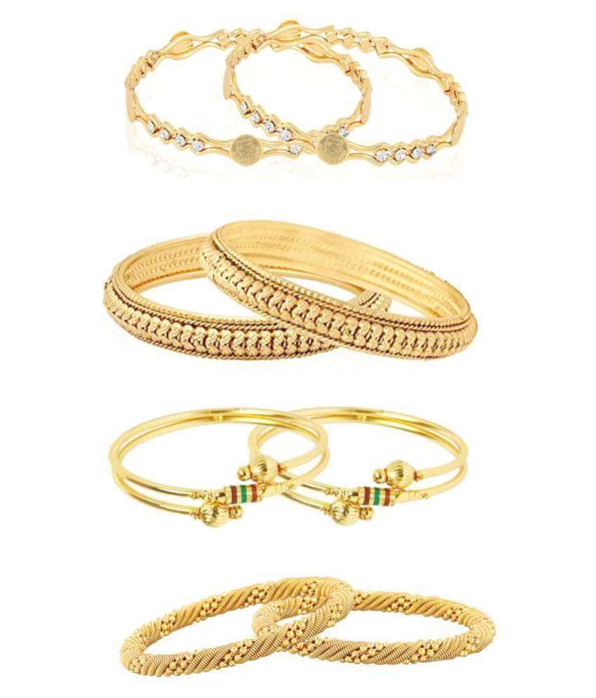Zeneme Golden Royal Style Broad Gold Plated Bangles Combo Set of 8 Zeneme Golden Royal Style Broad Gold Plated Bangles Combo Set of 8