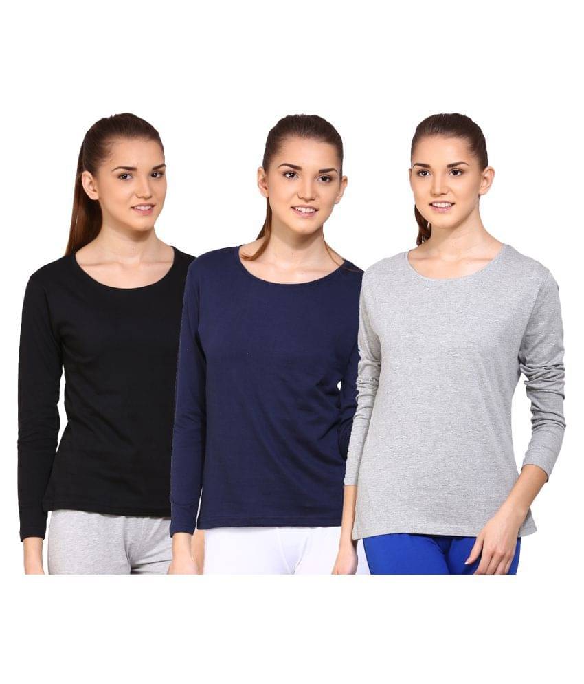     			Ap'pulse Women Cotton Solid Regular Fit Round Neck T-Shirt ( Multi Color )