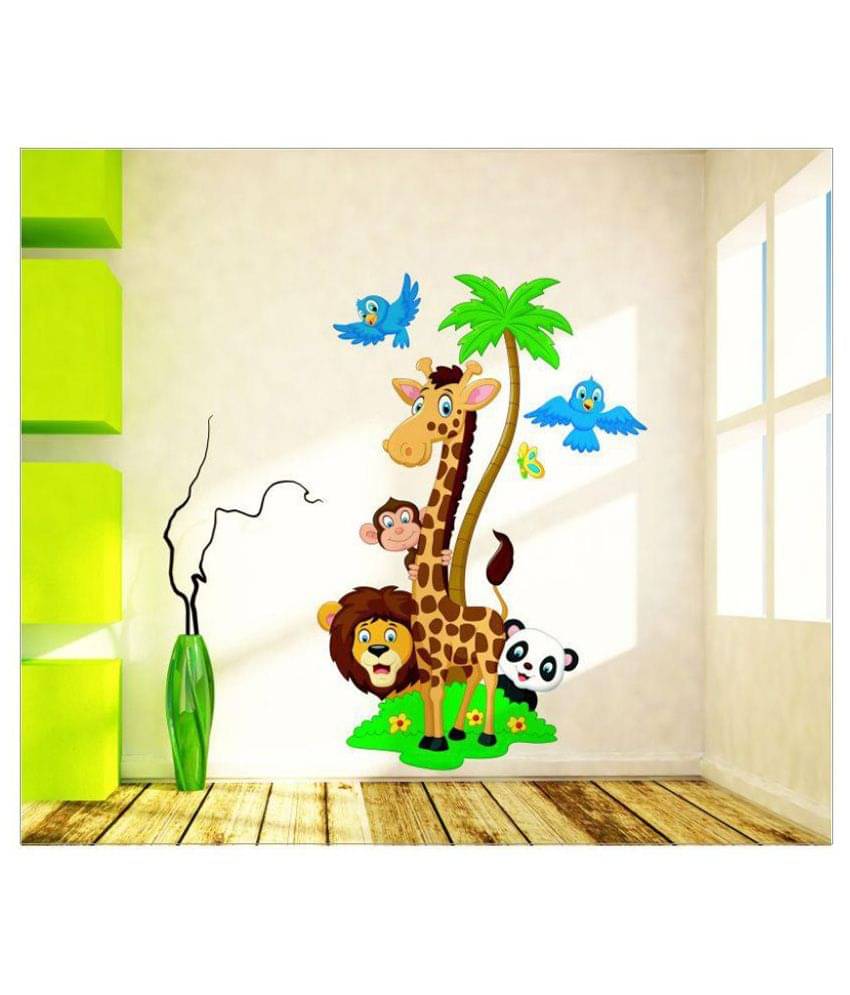     			Happysticky Cartoon Animals Vinyl Multicolour Wall Stickers