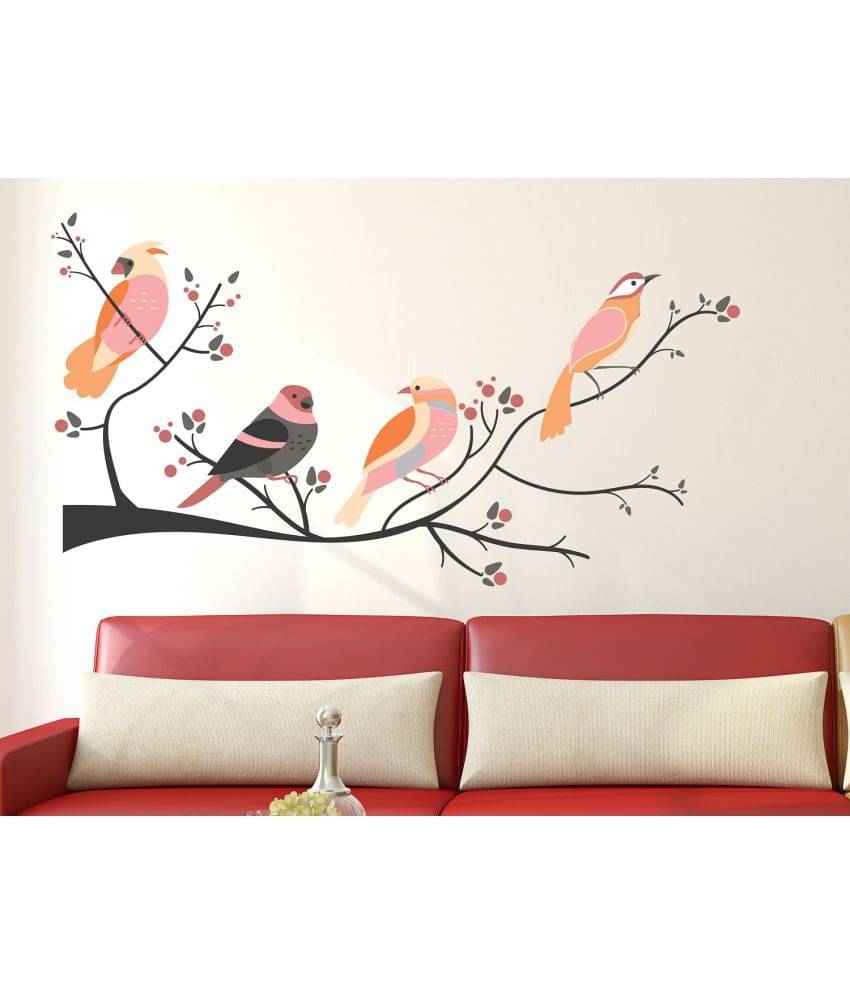     			Happysticky Colourful Birds Vinyl Multicolour Wall Stickers