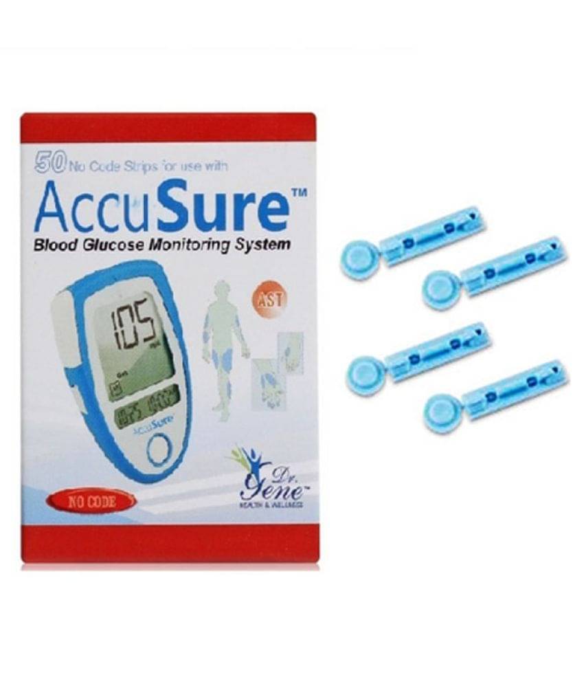     			ACCUSURE 50 Glucometer Test Strips & 100 Round Lancets