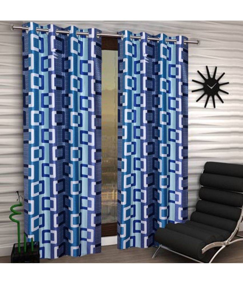 Panipat Textile Hub Geometrical Semi-Transparent Eyelet Door Curtain 7 ft Pack of 2 -Blue Panipat Textile Hub Geometrical Semi-Transparent Eyelet Door Curtain 7 ft Pack of 2 -Blue